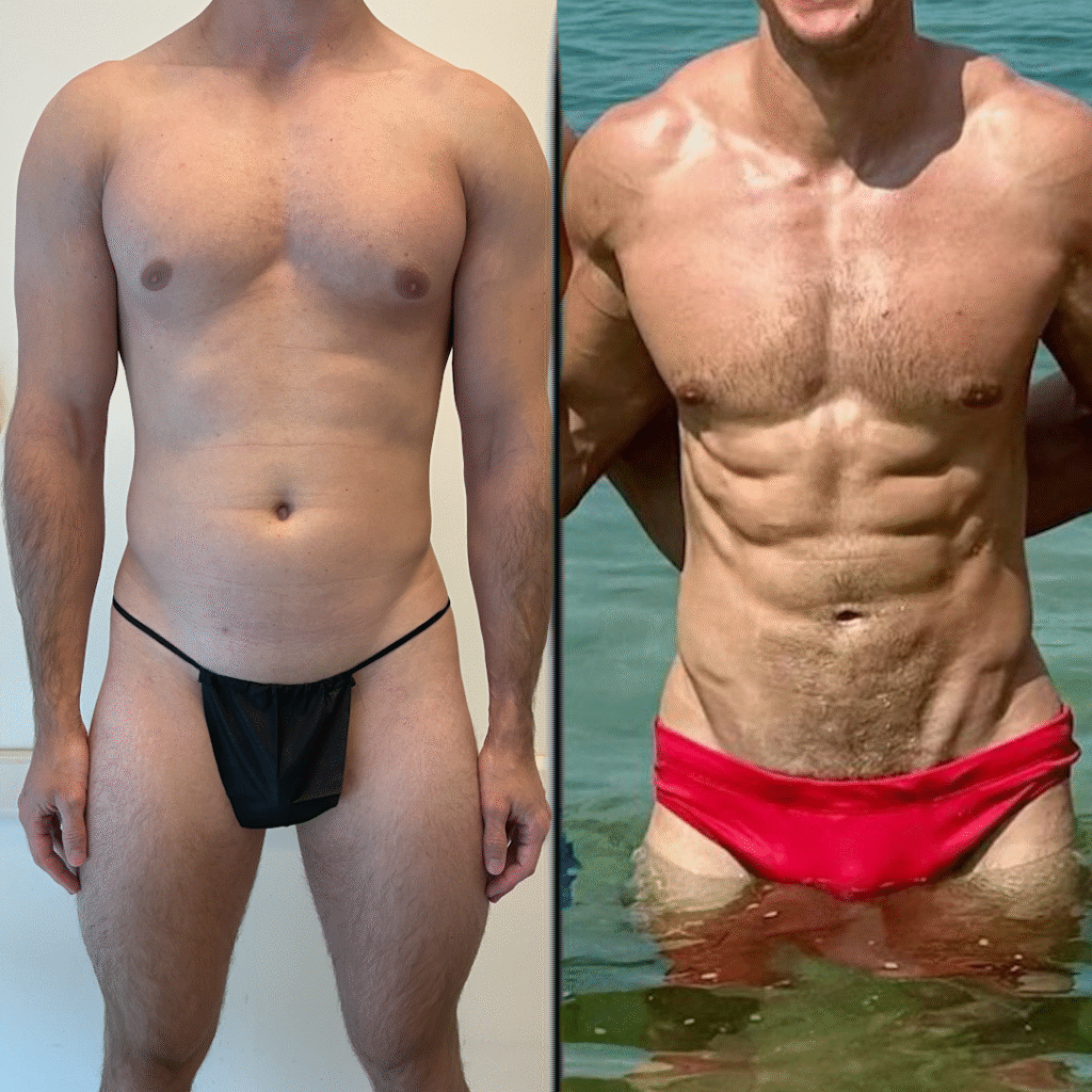 Before and after lower-abdomen fat reduction with improved waist definition